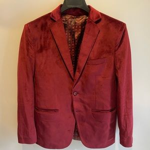 WINTAGE Men's Premium Velvet Notch Lapel Tuxedo Coat Blazer Jacket Maroon1